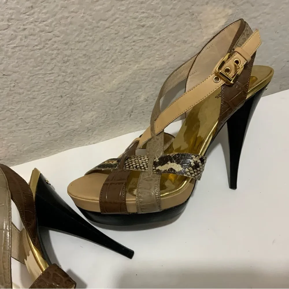 Michael Kors Niki Genuine Snakeskin Strappy Heels size 10 heels 5”